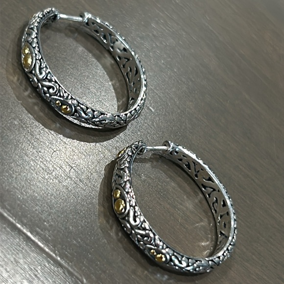 EFFY NEW Two-Tone Bead & Scroll Hoop Earrings - Picture 3 of 5